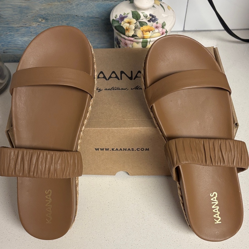 Kaanas Tan Slide Sandals